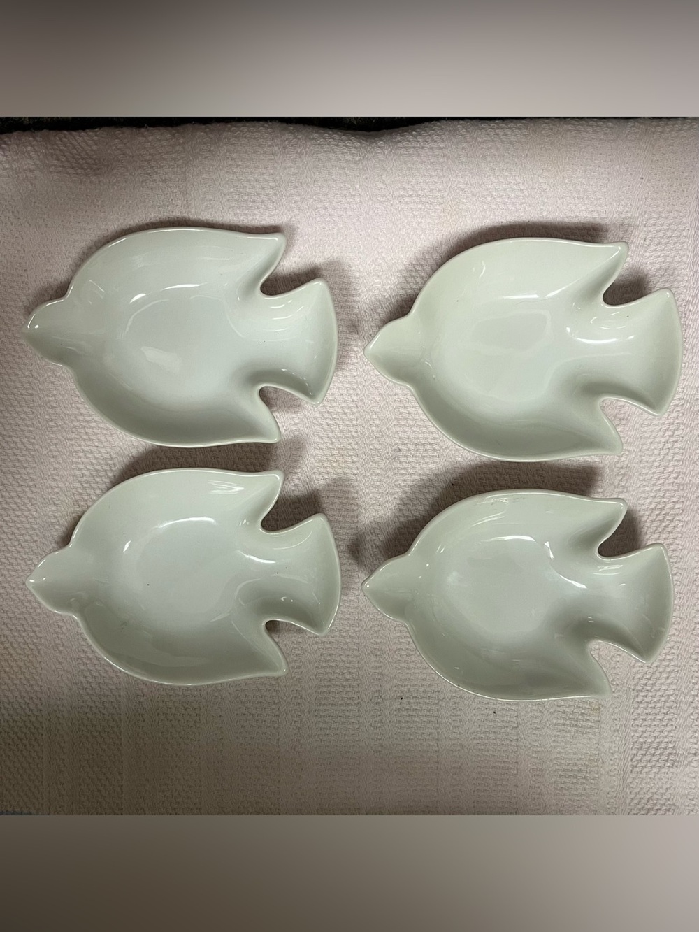 Vintage OMC Japan Set of 4 Dove-Shaped Porcelain Trinket Dishes White